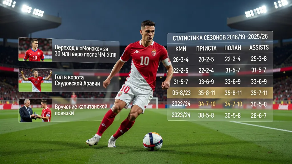 Александр Головин статистика 2026: голы, ассисты и карьера в Монако